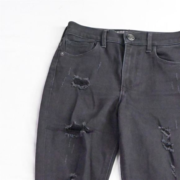 Express 00 Ankle Legging Raw Hem Black Destroyed Stretch Denim Womens‎ Jeans - Picture 2 of 7